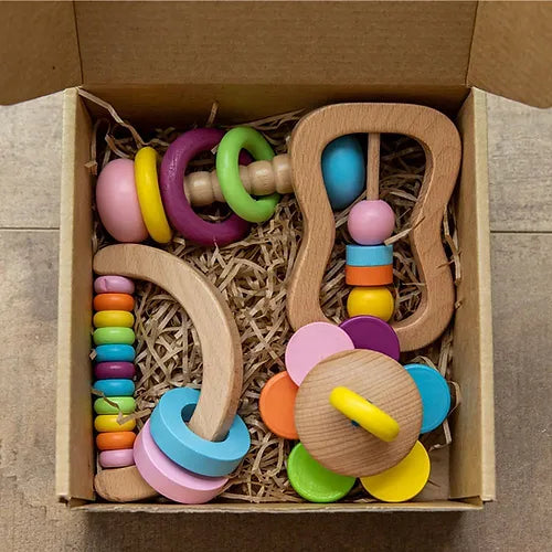 Handmade Wooden Rattle Gift Set